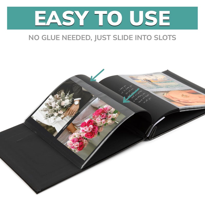 pbf PHOTO BOOTH FRAMES pbf Scrapbook Photo Album, Guest Book with Photo Insert, Black Scrapbook with Plastic Sleeves & Black Pages, Album for 4x6 Photos, Memory Book, Wedding - Image 5